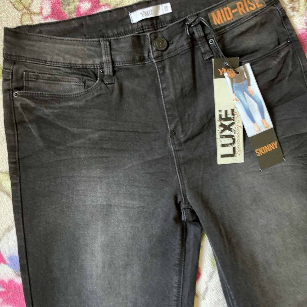 YMI Black Skinny Jeans with rhinestones at leg bottom Size 11